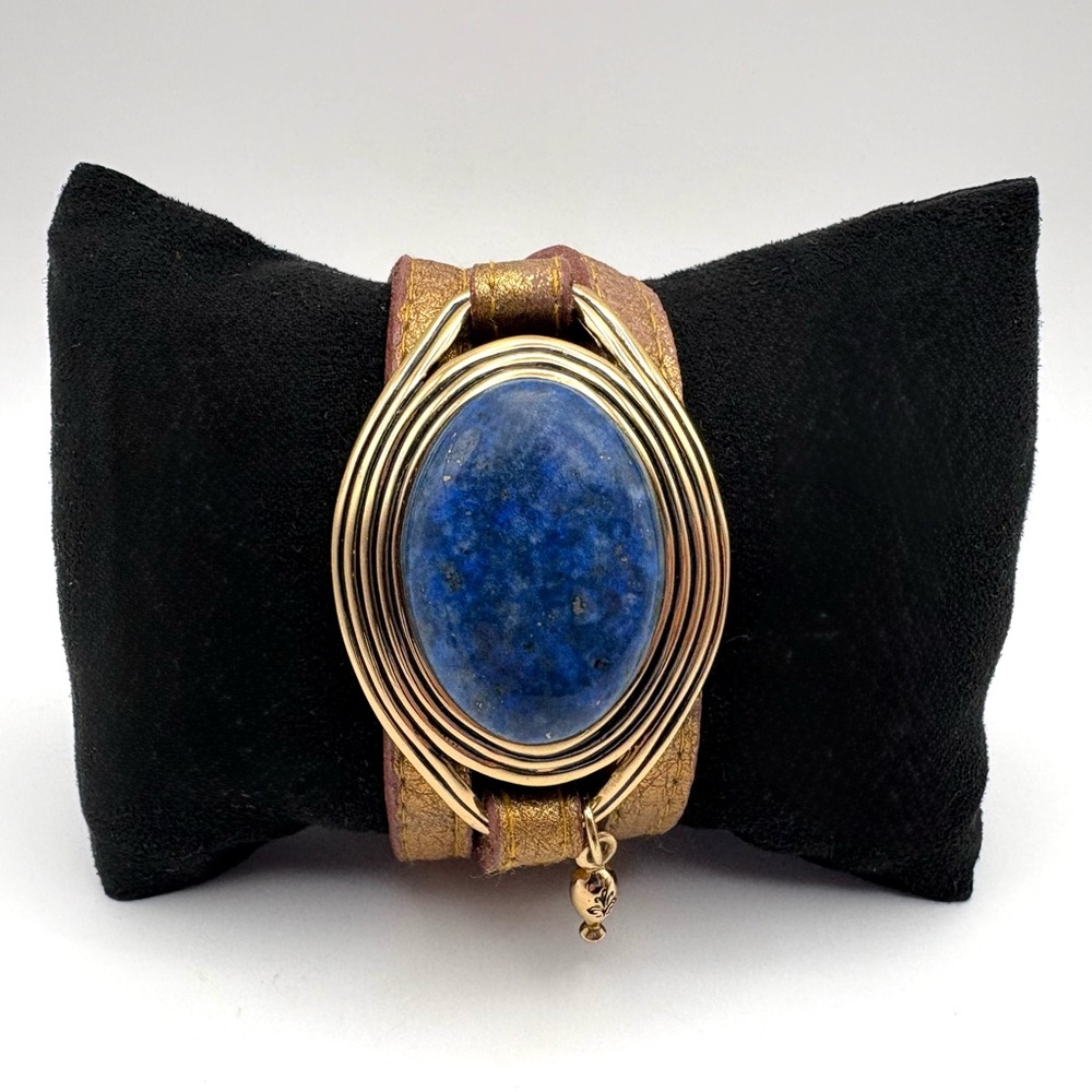 Studio Barse Lapis Lazuli Leather Southwestern Style Wrap Bracelet - Picture 4 of 6
